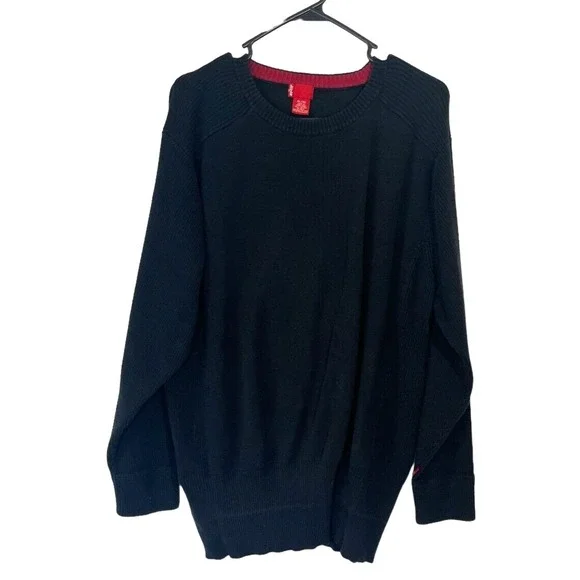Levi's Men's Black Crew Neck Knit Sweater Ribbed Sleeves‎ Size XL