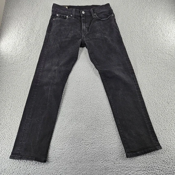 Levis Premium 502 Jeans Mens 29x30 Black Denim Regular Taper Fit‎ Zip Fly