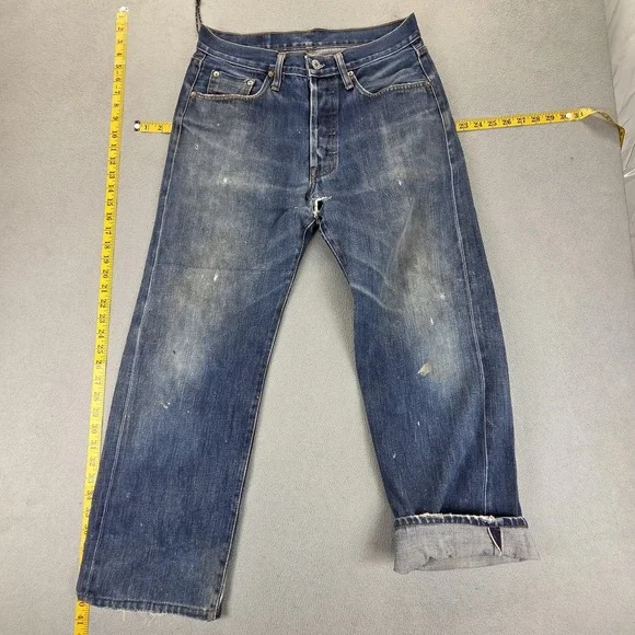 VTG Levis‎ 501 Jeans Mens Selvedge LVC Blue USA Thrashed Paint Fits 30x25