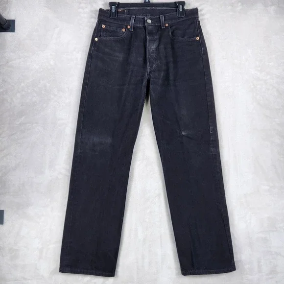 Vintage Levis 501 Jeans Mens 32x30 Charcoal Black Straight Pants Button Fly