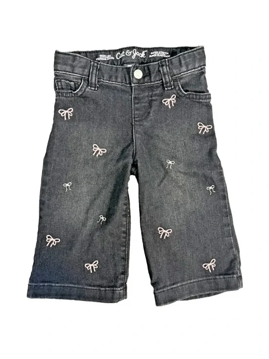 Juniors Baby Girl Cat & Jack Size 18M Wide Leg Black Jeans Embroidered Bows