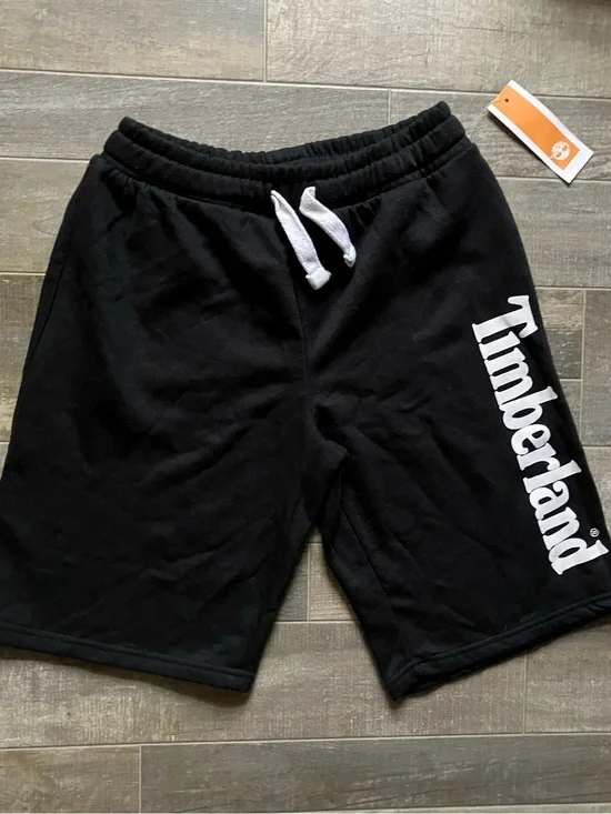 Timberland Black Athletic Logo Shorts with White Drawstring