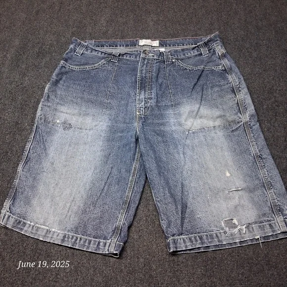 VTG Y2K Levi's Denim Shorts Men Size 38 Blue Faded Distressed 12