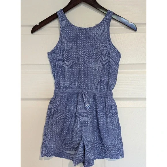 Athleta Girl Blue Wavy Dot Print Romper Kids Size XS 6 Activewear One Piece