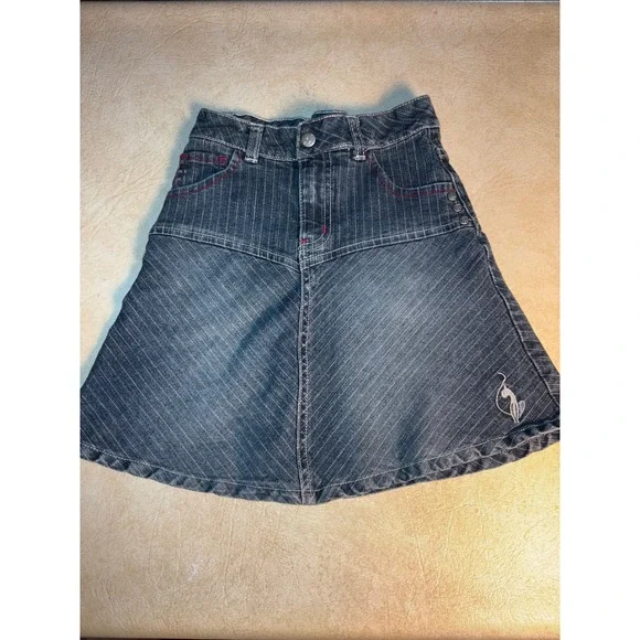 Vintage Baby Phat Girlz‎ Denim Skirt Size 6 Striped Wash Cat Embroidered
