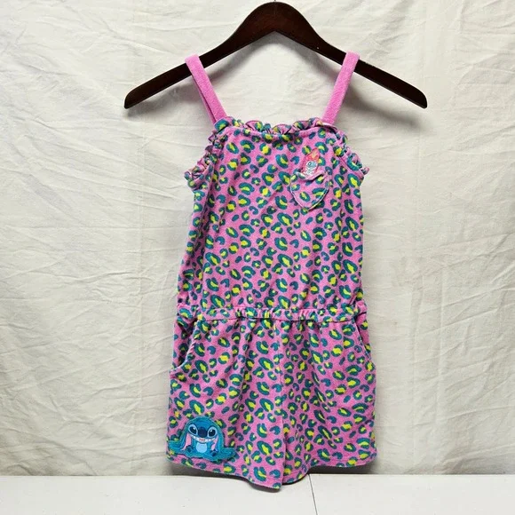 Disney Romper Kids 11/12 Pink Leopard‎ Stitch Angel Terry Cloth Sleeveless