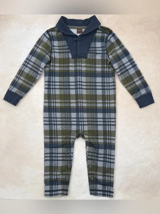 Tea Collection Navy, Olive & Gray Plaid Jumpsuit