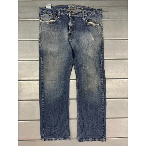 Signature Levi Strauss Jeans Mens 37X30 Blue Medium Wash Denim Slim Straight Leg