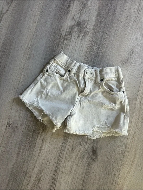 Zara Cream Distressed Denim Shorts