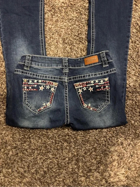 Girls Shyanne Dark Wash Bootcut Jeans with Star Embroidery
