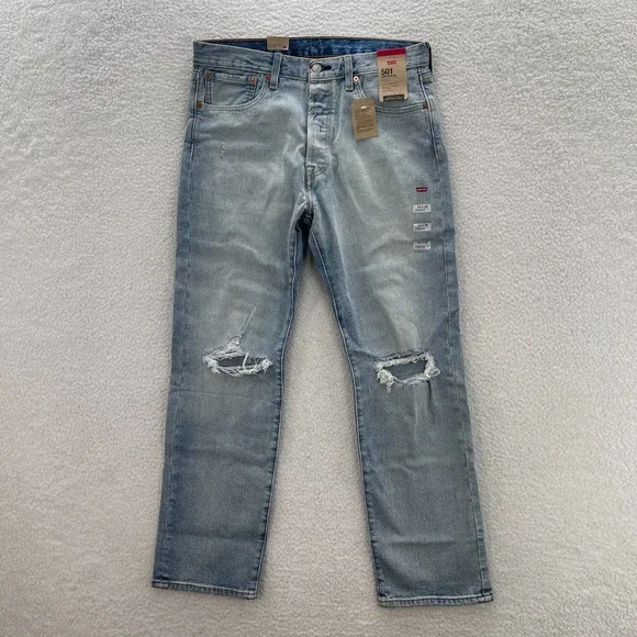 Levis 501 Jeans Mens 33x30 Blue Original Button Fly Distressed Denim Grunge Y2K