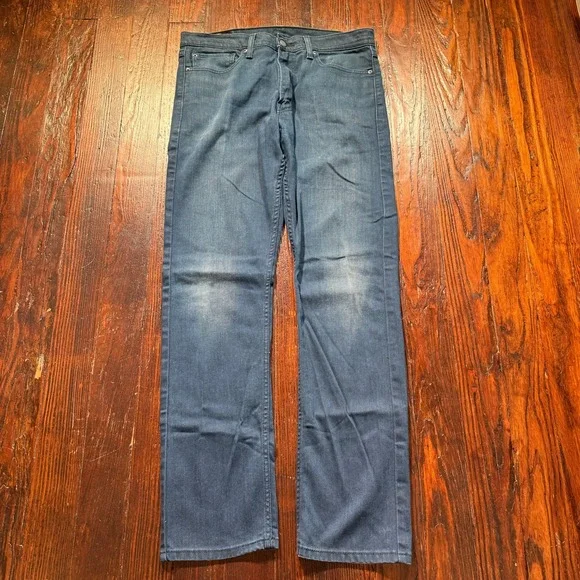 Levis 513 Jeans Mens 34x34 Blue Slim Straight Dark Wash Faded Whiskers