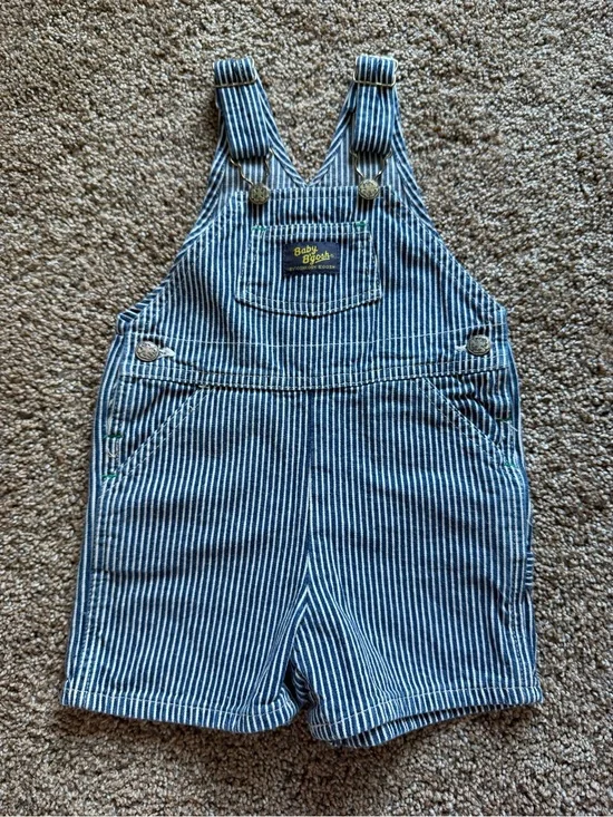 OSHKOSH BABY B’GOSH Vintage Denim Blue & White Pinstripe Vestbak Shortalls