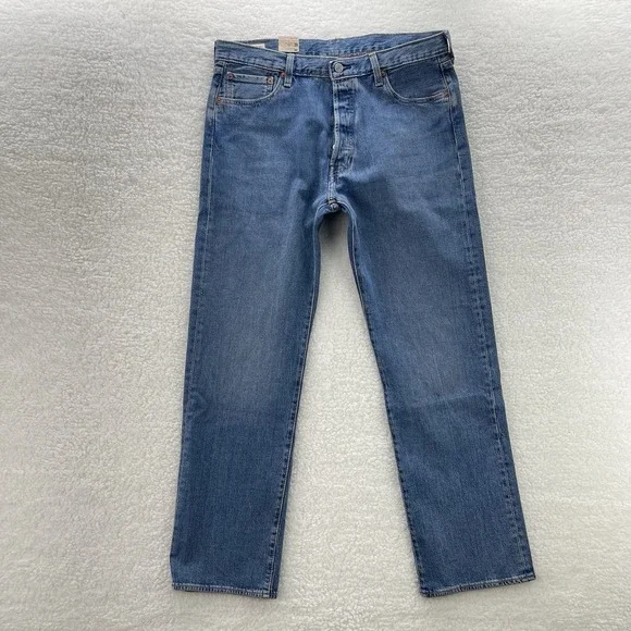 Levis 501 Jeans Mens 36x32 Blue Premium Original Button Fly Denim Grunge 90s