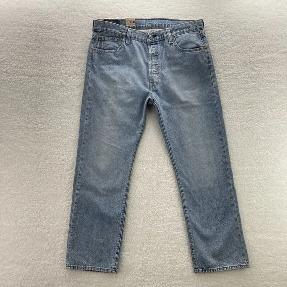 Levis 501 Jeans Mens 36x30 Blue Original Button Fly Medium Wash Denim Grunge New