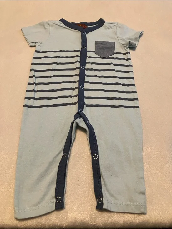 Soft Blue Striped Baby One-Piece Romper