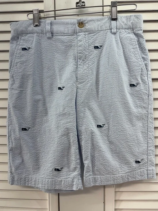 Vineyard vines boys size 14 Blue striped seersucker  Embroidered Whale Shorts
