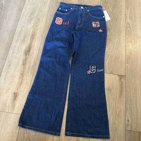 KRU Girl's Denim Blue Jeans Cheer School Spirit Pants Size 12 Flare Leg‎ NEW