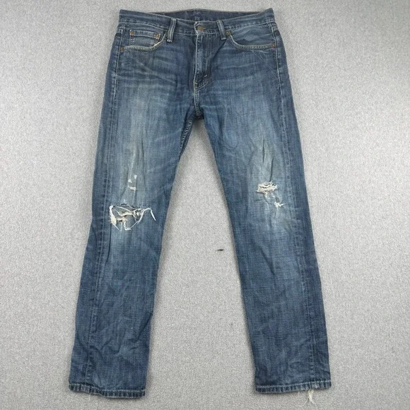 Levi Jeans Mens W31 L30 Blue 513 Slim Straight Distressed Denim Pants