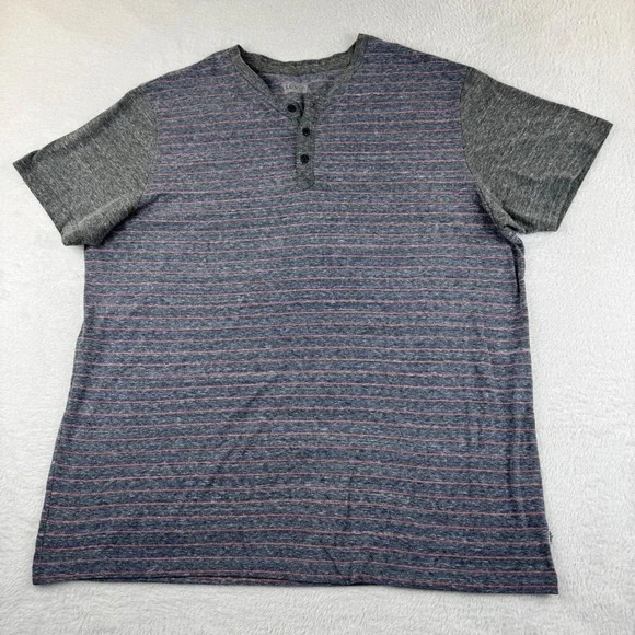 Levi's Henley Shirt Men XL Blue Grey Striped Short Sleeve Marled Casual 3-Button