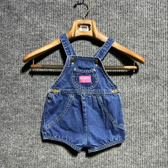 Vintage OshKosh BGosh Denim Bubble Overalls Kids 24M Blue Shortalls Romper 90s