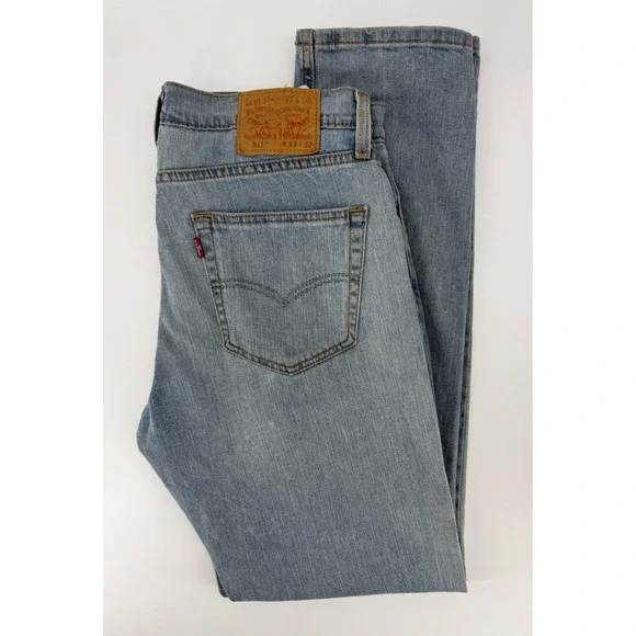 Levis 511 Jeans Mens 33x32 Blue‎ Slim Fit Light Wash Denim Pants Distressed