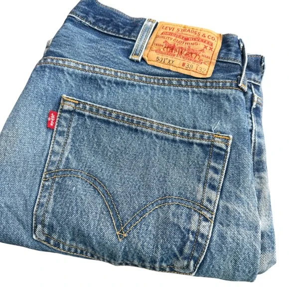Levis 501XX Mens Vintage 38x32 (36x29) Blue Straight Leg Jeans‎ Y2K Button Fly