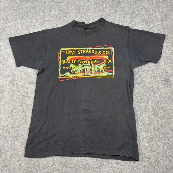 80s Levi Strauss T-Shirt Men Small Black Graphic‎ Utility Outdoors Vintage