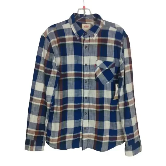 Levi's Men's Shirt Size S Long Sleeve Plaid Button Up‎ Blue Shirt Cotton NWT