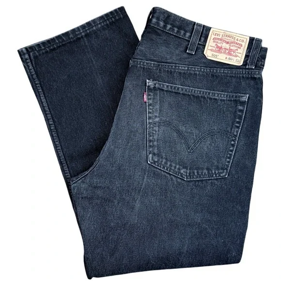 Levi's 505 Men's Jeans Black Denim‎ W40 L32 Regular Fit Straight Leg Cotton