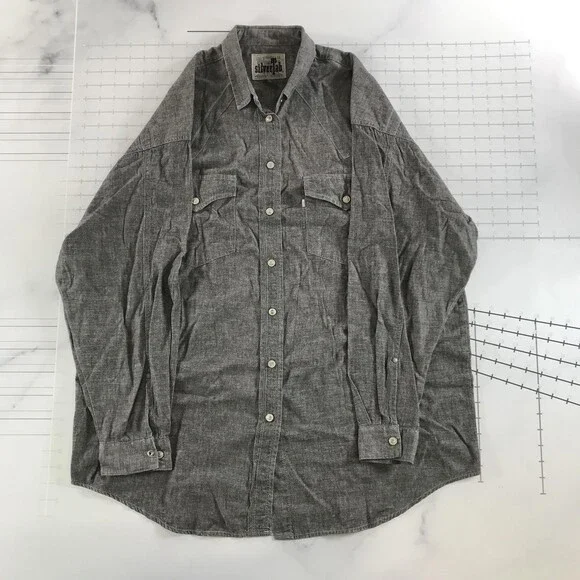 Vintage Levi's SilverTab Shirt Mens Large Gray Chambray Western Button Up 90s