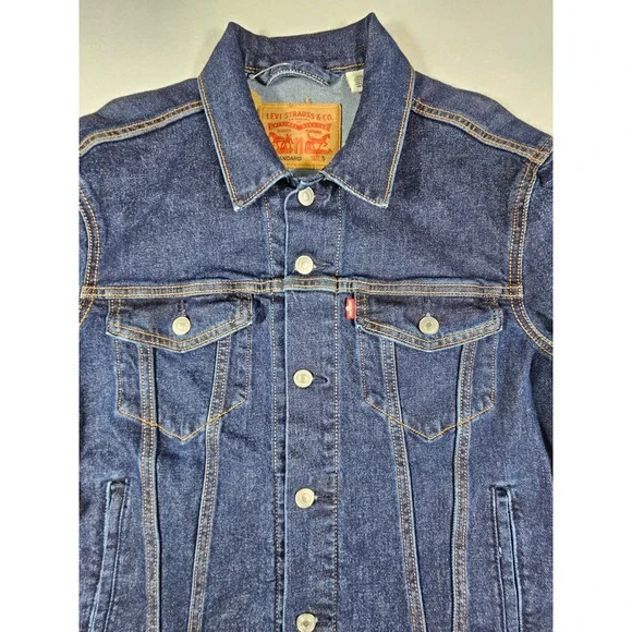 Levis Mens Standard Trucker Jacket Dark Wash‎ Denim Blue 723342761 Size S New