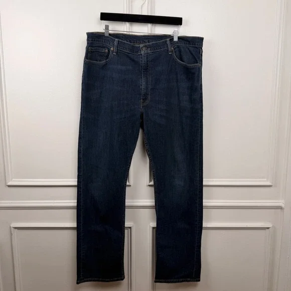 Levis 505 Regular Fit Dark Wash Straight Leg Denim‎ Jeans Mens 42x32 Blue