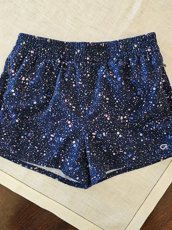 Adorable Gap Fit Girls Lined Active Run Shorts Quick Dry Navy Blue Splatter M 8