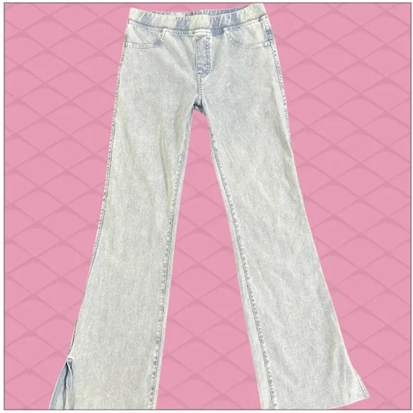 H&M Girl's Light Acid Wash Blue Pull-Up Retro Boho Bell Bottom Jeans - Size 14