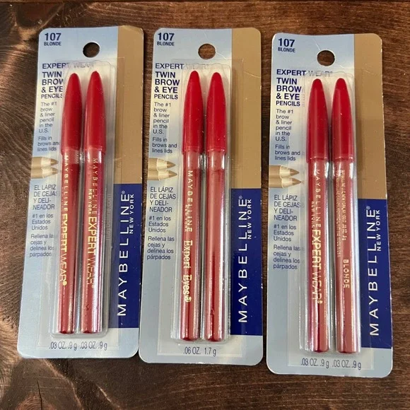 Maybelline Expert Wear Twin Brow & Eye Pencils 107 Blonde 3 Packs 6 Pencil Total