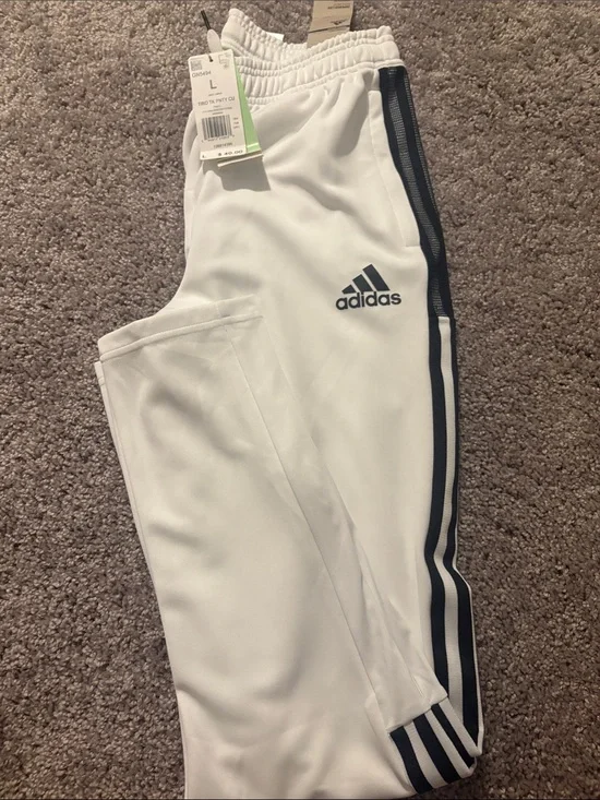 adidas White Joggers with Navy Three-Stripes