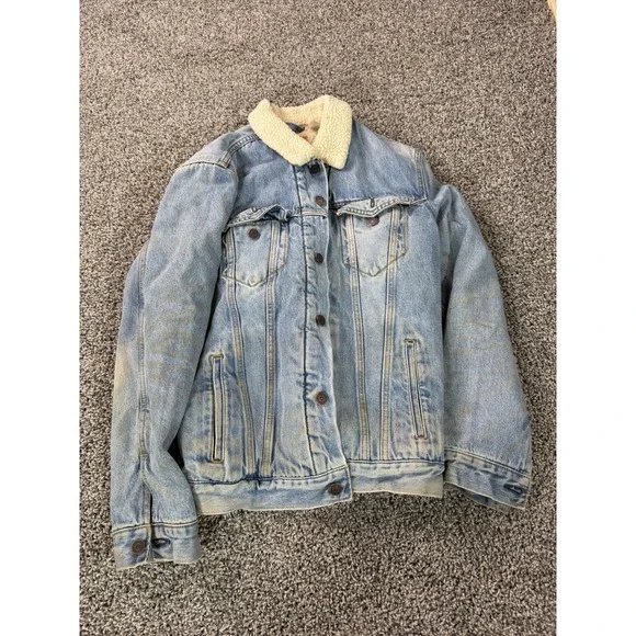 Levi's Denim Trucker Jacket Men's Size Large Blue Sherpa Lined