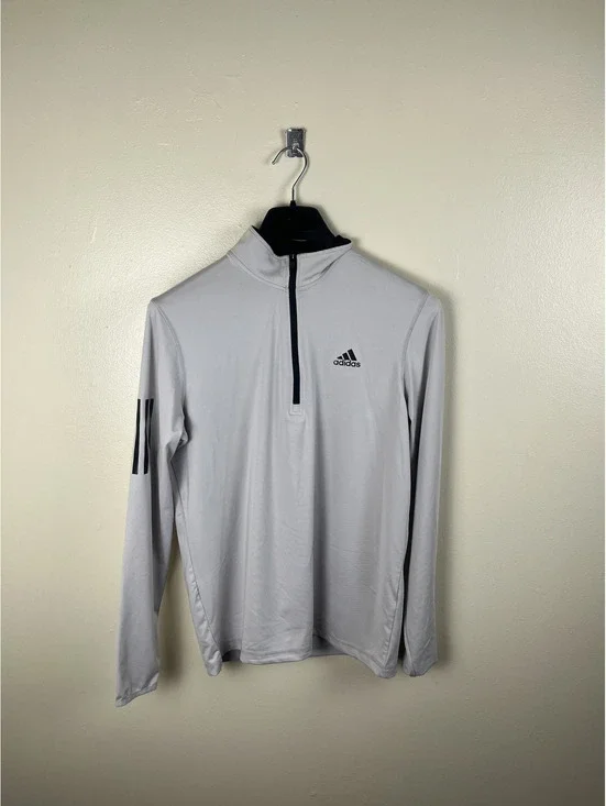 Adidas Quarter-Zip Pullover Men's Small Light Grey Mock Collar Performance