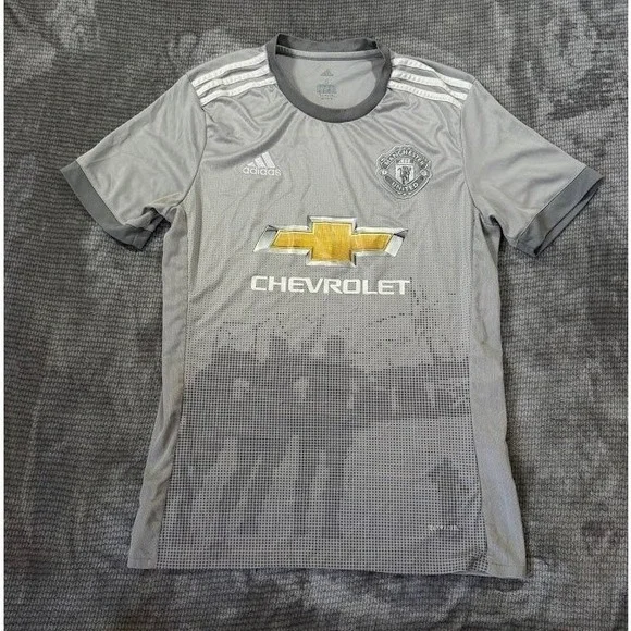 Adidas Manchester United 2017-18 Third Jersey Grey Mens S Holy Trinity Statue