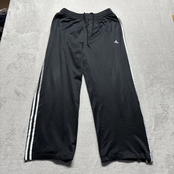 Vintage Adidas Y2K Baggy‎ Track Pants Men's M 3 Stripe Black Warm Ups Climalite