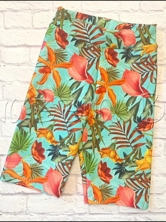 Kids' 8 Tropical Floral Bermuda Shorts in Aqua & Coral