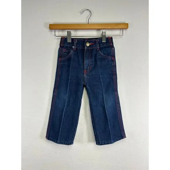 Vintage Little by Little 70/80s baby denim jeans‎ with red stitching 24m