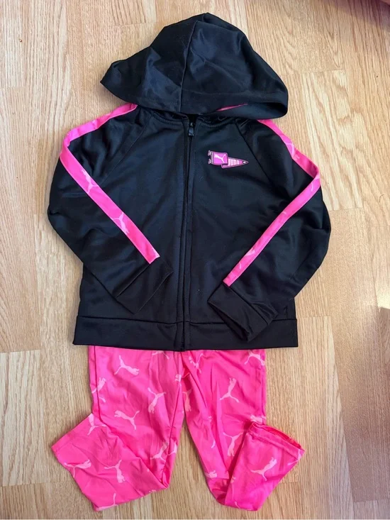 Puma Black & Pink Hooded Track Set for Kids