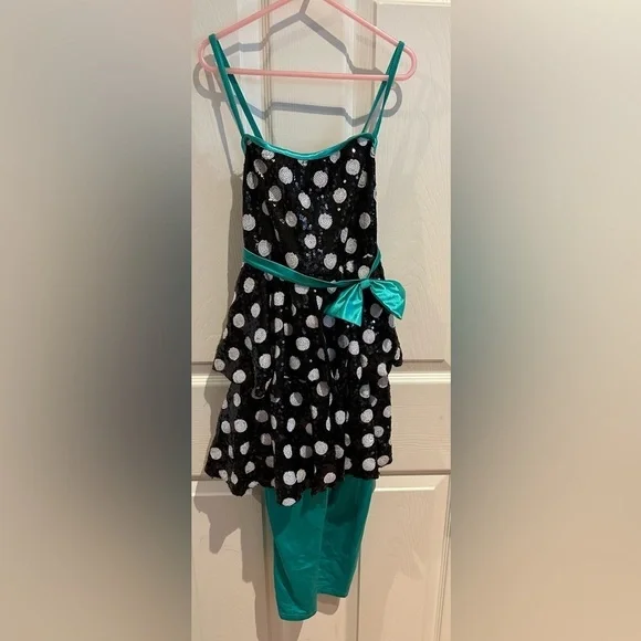 Weissman Sequins Green, Black and White Polka Dot Costume Jazz and Tap Costume