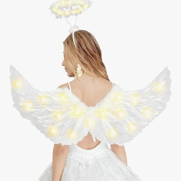 Light up White Angel Costume with Halo and Wings