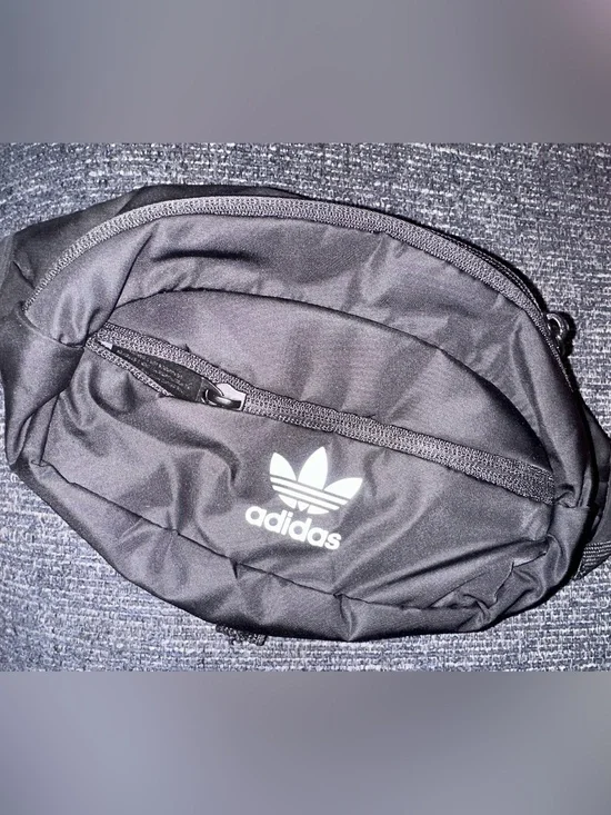 adidas Black Trefoil Belt Bag with White Logo