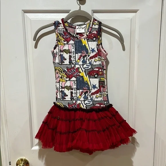 Red Superhero Comic Book girls size 4 dress