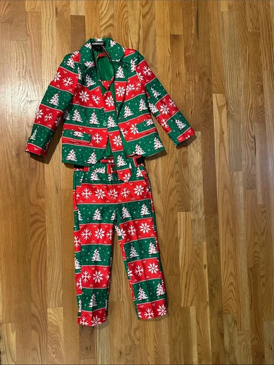 Kids Holiday Suit Set - Red & Green Christmas Print