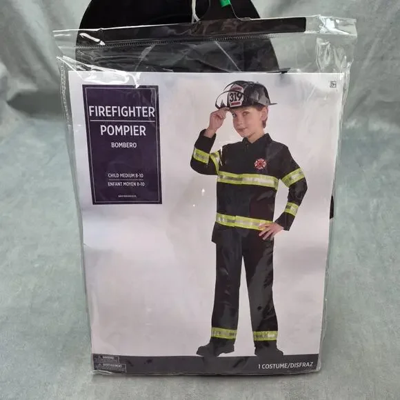 Kids Firefighter Halloween/Cosplay Costume Medium 8-10 Jacket Pants Helmet